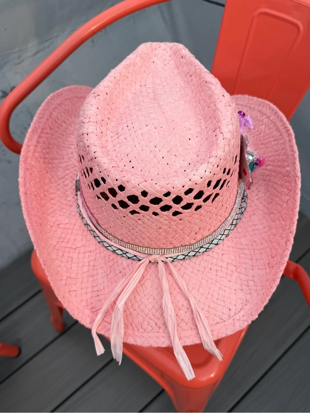 Pink Straw Cowboy Hat with Decorative Band